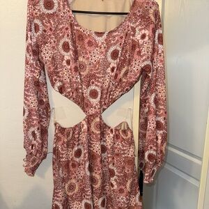 PINK LILY floral cut out long sleeve dress